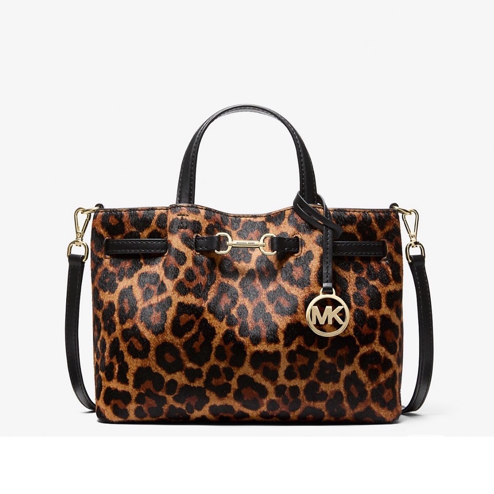 Michael Kors Carson Small Leopard Print Calf Hair Satchel Crossbody - Picture 12 of 14